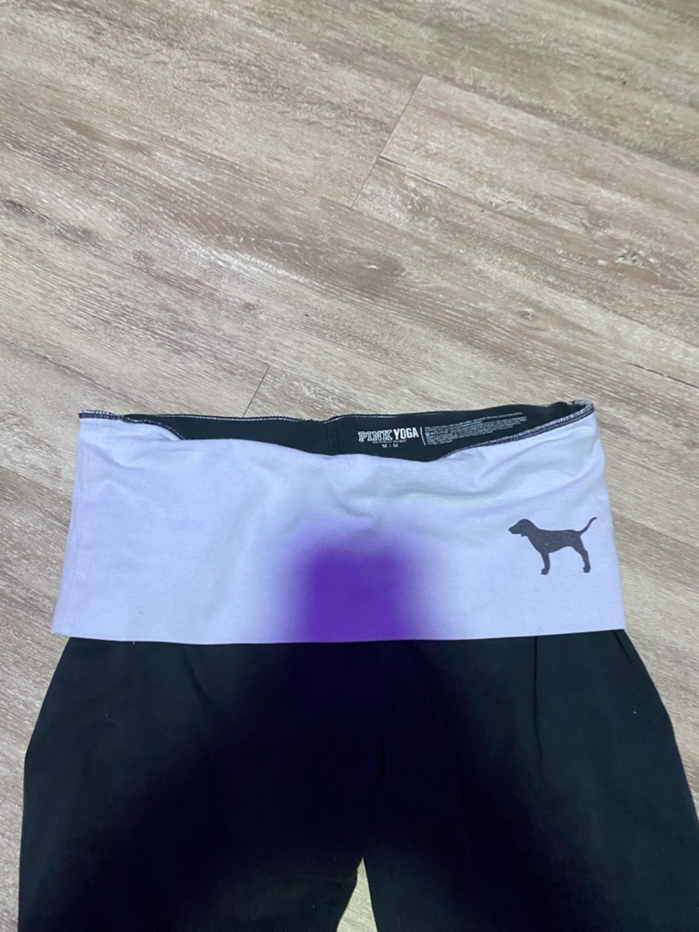 PINK Victoria's Secret Black Leggings with White/Lilac Fold-Over Waistband Y2K - Picture 4 of 7